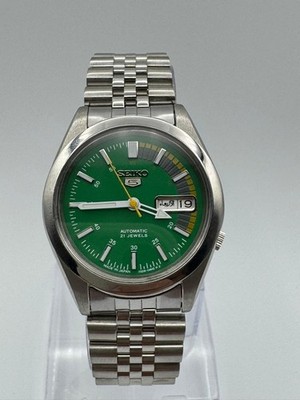 Vintage Seiko 5 Automatic Green Racer Dial Wrist Watch For Mens Japan cal. 7S26