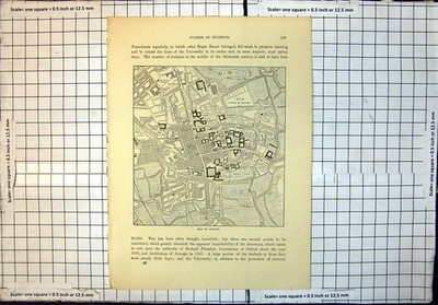Original Old Antique Print Map Oxford Cricket Ground Fields Layout