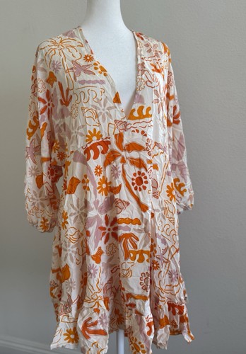 Abito donna babydoll Label of Love grande floreale mini boho bianco arancione rosa XL - Foto 2 di 11