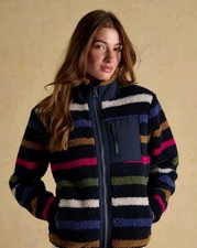 NEW Joules Lottie Borg Sherpa Fleece Size 18 Navy Stripe Multicoloured Jacket