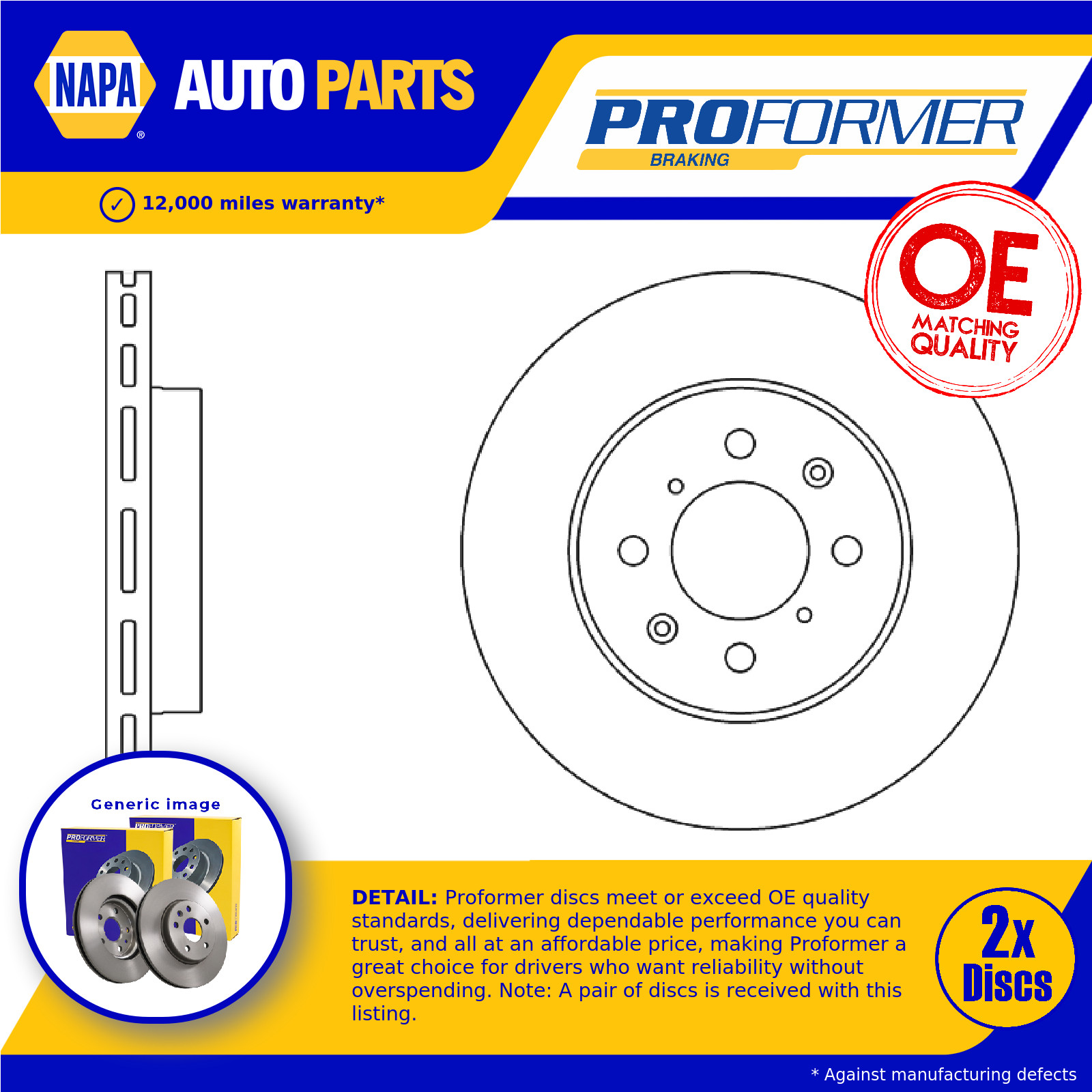 2x Brake Discs Pair Vented Front 262mm PBD8506 Proformer Set 45251S5DA10