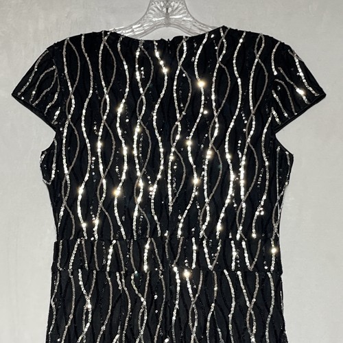 Grace Karin Sequin Sheath Dress Small Black Silver V Neck Cap Sleeve Cocktail - Picture 4 of 12