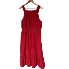 Time and Tru Red Smocked Waist Tiered Midi Dress Womens Large 12-14 Sleeveless