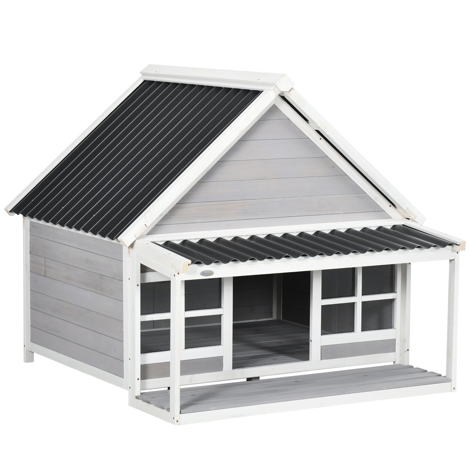 PawHut Cuccia per Cani da Esterno in Legno e PVC con Portico...