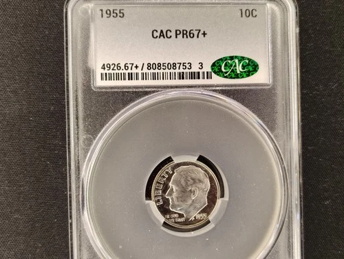 1955 Roosevelt Dime CAC Certified PR67+