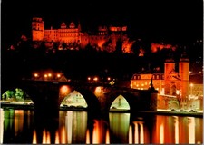 Heidelberg Germany Bridge and Castle Night View Continental Postcard B852