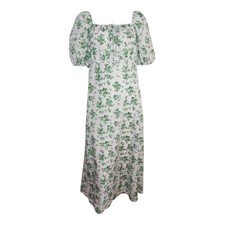 Shein Dress Plus 3XL Green White Floral Milkmaid Cottage Prairie St Patricks Day