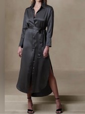 Banana Republic Muse 100% Silk Maxi Shirtdress Charcoal Gray Size L