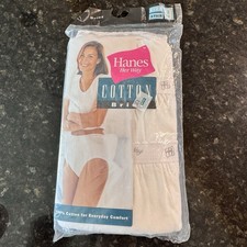 Vintage Hanes Her Way Cotton Brief Women Sz 9 White Wide Waist Band 90s 3Pk 1999