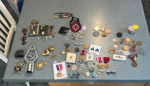 Lot Military Badges Ribbons Russian Legion  Red Cross Tokens WW2