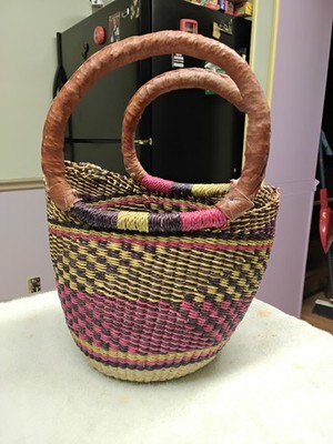 NEW Oval 10'' Wide Bolga Woven African Basket Beach Tote Shopping Bag