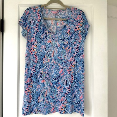 Lilly Pulitzer Duval Dress-Tic Tac Tile Allover Shift Blue Print Linen S