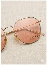 Trendy Hexagon Gold Metal Frame Sunglasses Gradient Pink Lens UV400 Unisex