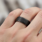 8mm Black Tungsten Wedding Band - hammered Texture Stepped Edge Ring — photo 7