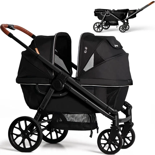All-Terrain Wagon Stroller for 2 Kids with Canopy, Snack Tray & Cup Holders