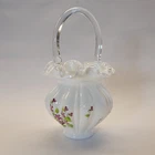 Fenton Art Glass Violets in the Snow Melon Basket Silvercrest Hand Paint Signed