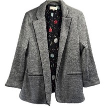 Skies Are Blue Blazer Size Large Gray Tweed Pockets Lined Open 3/4 Sleeves