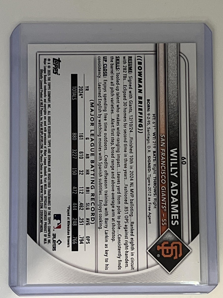 2025 Bowman Willy Adames Neon Green Paper /399 | eBay