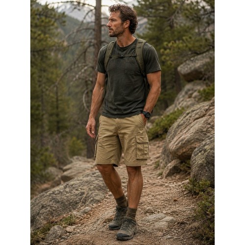 Orvis, Orvis Men’s Cargo Shorts Khaki Cotton Stretch Hiking Gorpcore Fishing Rugged 36