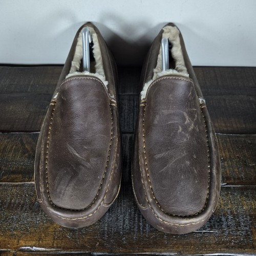 UGG Australia Ascot Herren Größe 11 3E EEE Mokassin Leder Hausschuhe Schuhe Braun - Bild 2 von 12