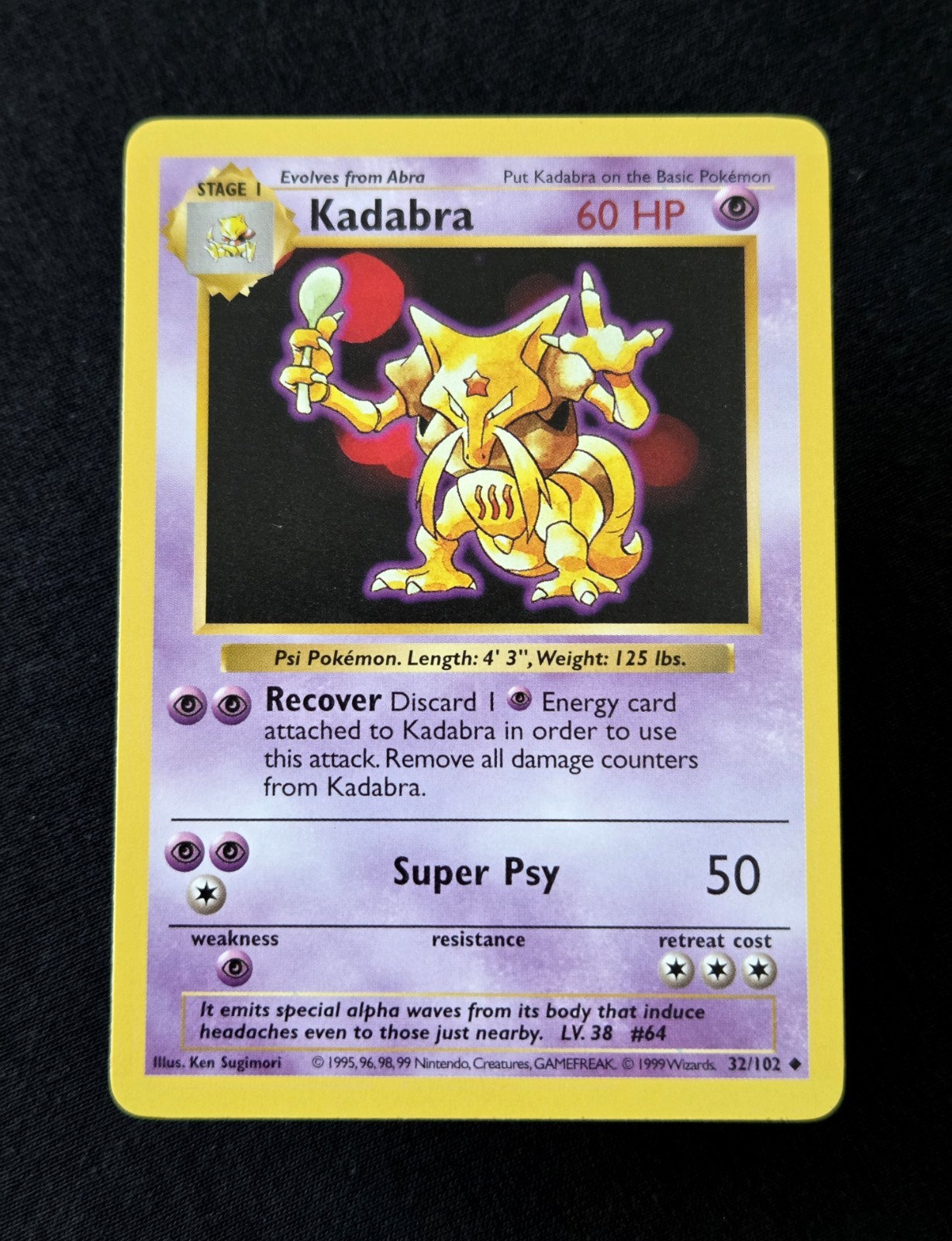 Kadabra 1999 Pokemon Shadowless Base Set #32/102 Vintage Tcg Wotc