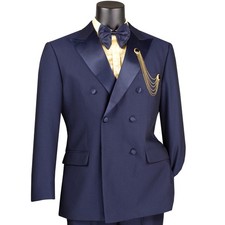 BIG  TALL Men's Navy Double-Breasted Modern Fit Tuxedo w/ Flex Waist NWT