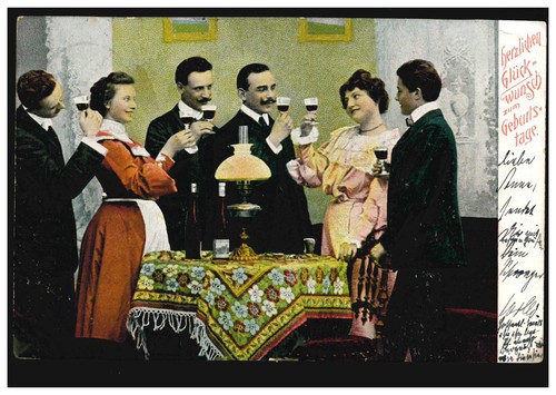 AK Glückwünsche Geburtstag Anstoßen mit Wein, REINBEK 12.4.1905