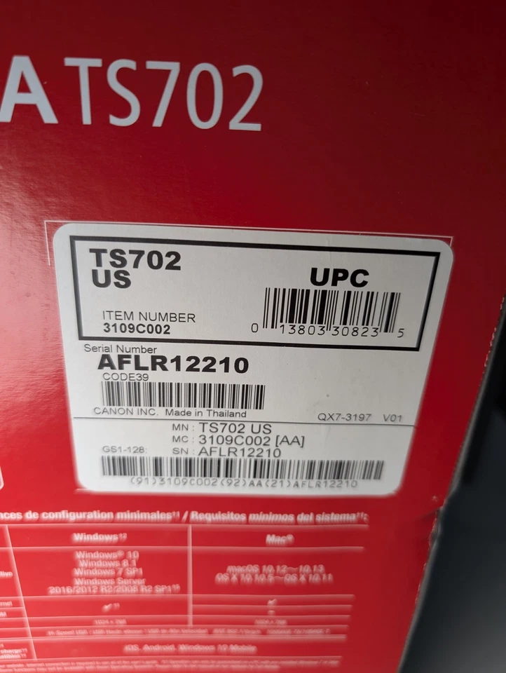 Canon Pixma TS702 Wireless Printer New In Box With Ink Set - Image 3 of 4