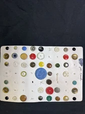 42 Variety Antique Vintage Buttons on Collector Card Various Sizes Types  OLD