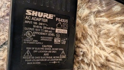 Original Shure AC Adapter PS40 15V 600mA Power Supply - 5.5x2.1mm Screw Lock