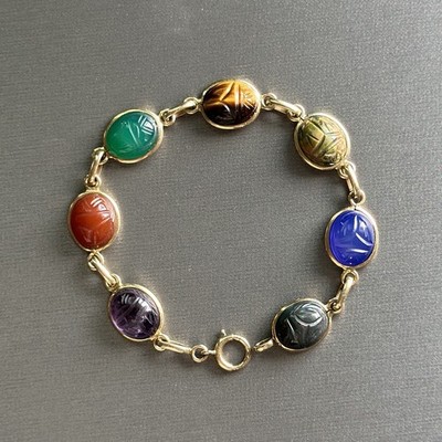 Vtg 14K Gold Scarab Bracelet Egyptian Revival 7 , 11 g