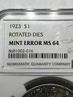 1923 Peace Silver Dollar Rotated Dies Mint Error MS64 NGC - Unique Coin!