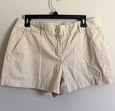Ann Taylor LOFT Women's Beige Cotton Twill Chino Flat Front Shorts 8 32W 4"
