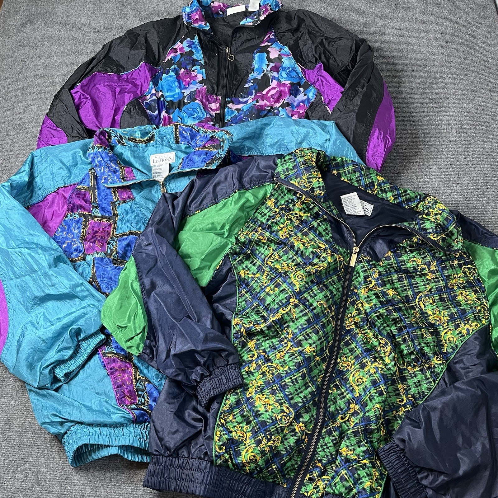 3 Vtg Basic Editions Colorful Windbreakers Jacket… - image 1