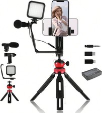 Smartphone Vlogging Kit Tripod LED Light Microphone and Phone Mount