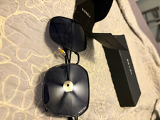 Prada Black Metal Square Sunglasses Gray Tinted Lenses Lightweight