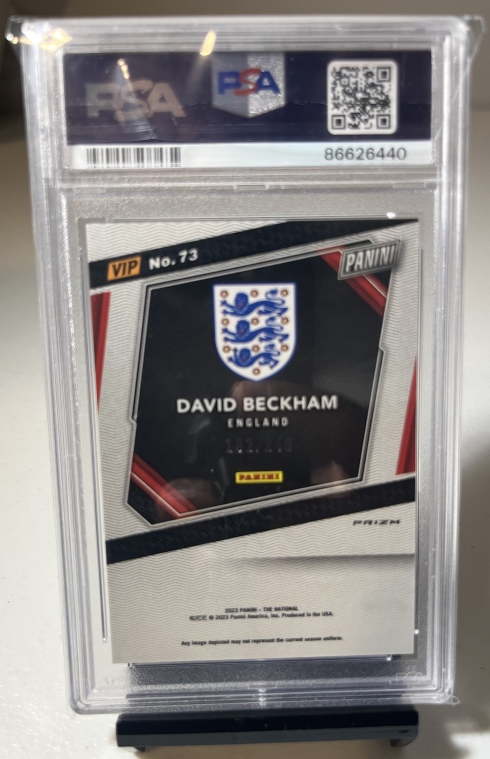 David Beckham  2023 Panini NSCC VIP Gold Blue Sparkle Prizm /149 PSA 10 view 2