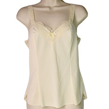 Sz S Olga Nylon Camisole Lace Trim  Straps Ivory Beige Style  925 Vintage