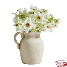 Artificial Wildflower Ceramic Jug Vase Home Decor Rustic Floral Arrangement New
