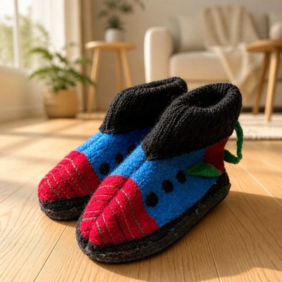 NEW Garnet Hill Kids Color Block Wool Slipper Boots Size 5 Made In Germany