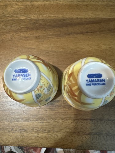 Yamasan Fine Porcelain Tea Cup Yellow With Brown Flowers Set of 2 - Picture 4 of 4