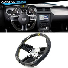 Fits 10-14 Ford Mustang Steering Wheel Carbon Fiber Leather Wyellow Stitch