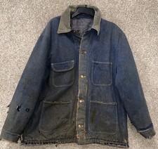 Vintage Wrangler DISTRESSED Sanforized Blue Denim Blanket Lined Jacket Size 48