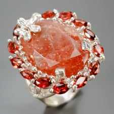 Handmade 22 ct Natural Sunstone Ring 925 Sterling Silver Size 8.5 /R438662