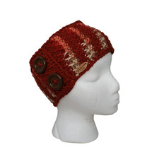 Ear Warmer Headband Unisex Crochet Diamond Stitch Rust Buttons NEW Winter