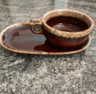 Hull Pottery Brown Drip Vintage Soup Mug Snack Tray Sandwich Oven Proof 1960’s