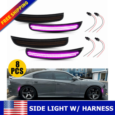 Front Rear Purple LED Marker Light Smoked For 2015 2016 2017-2022 Dodge Charger