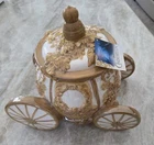 Disney Cinderellas Carriage Coach Cookie Jar Iridescent Gold White Ceramic READ