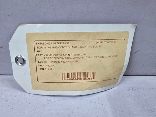 Md Totco F10021A Valve Check 1/4" Npt.Sst W/Gap - Picture 4 of 8