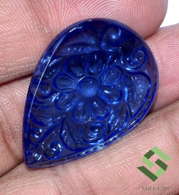 32x23 mm Blue Sapphire Color Nano Crystal Handmade Carving 36.89